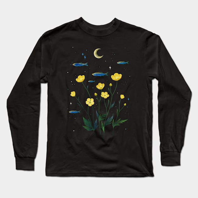 Flowers and Fish Long Sleeve T-Shirt by Episodic Drawing